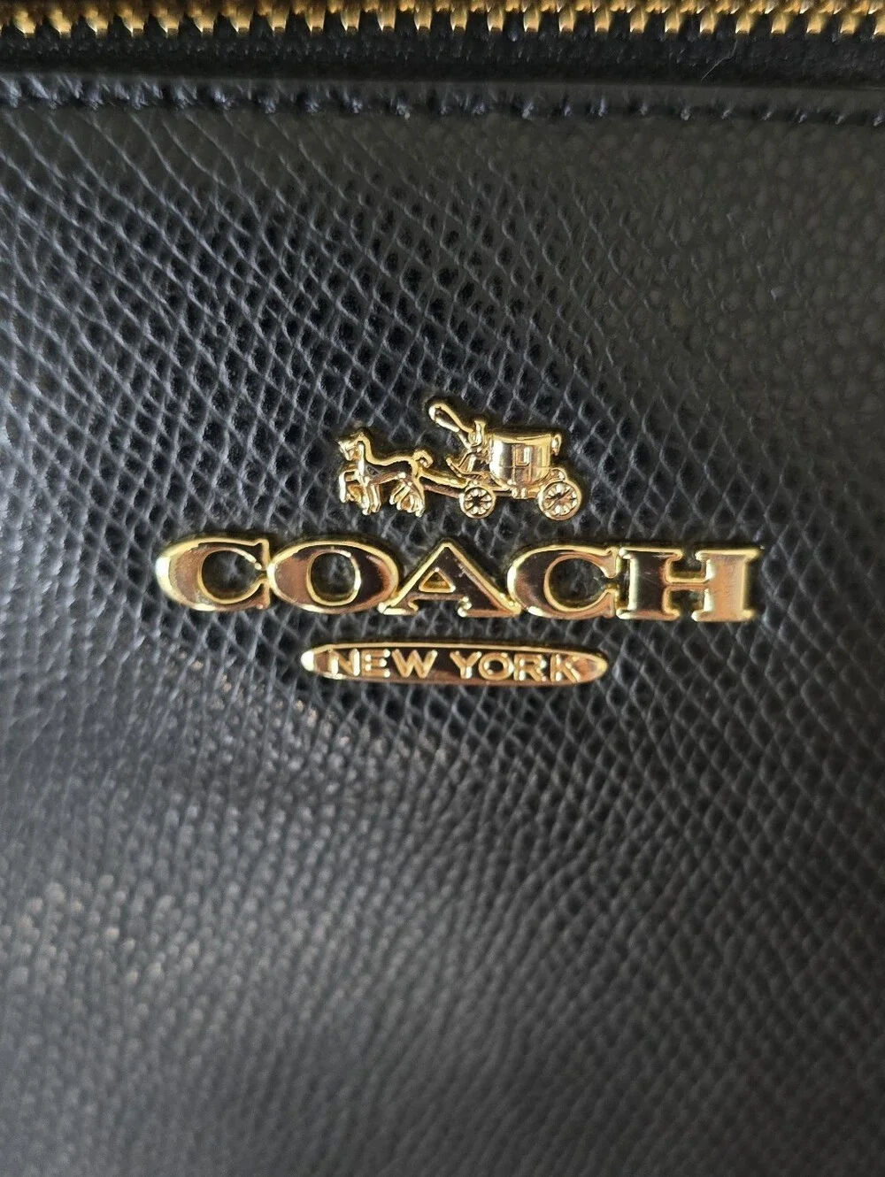 Coach Black Leather Tote with Gold Accents